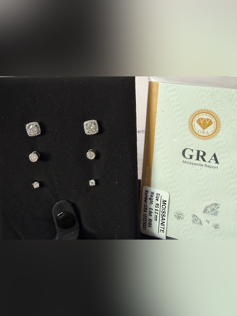 3 pair Moissanite earrings 3.6 ctw boxed NWT